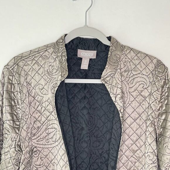Women's Chico's Satin Quilted whimsiGoth Forest Jacket sz. 3 (L) #CC - Picture 6 of 8